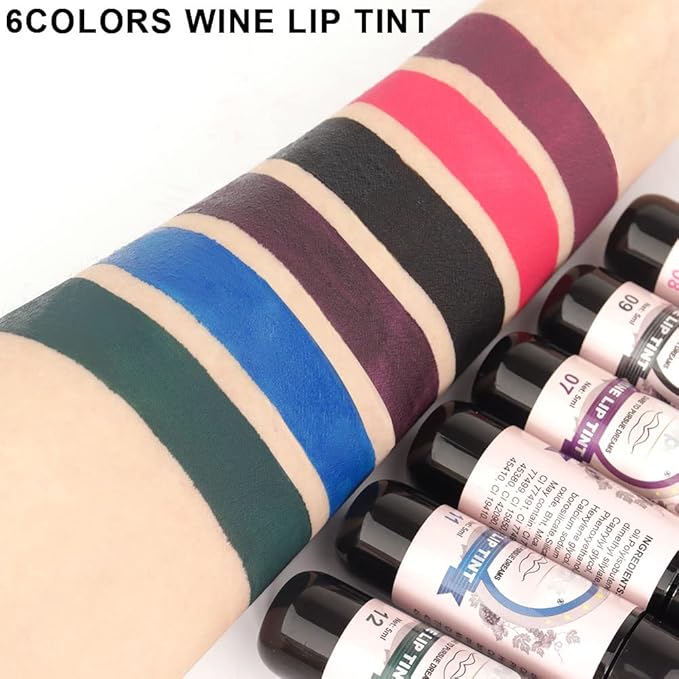 6 Colors Matte Red Wine Liquid Lipstick Pack Set,Wine Lip Tint Long Lasting 24 Hour Waterproof Velvet Nonstick Cup Lipgloss Lip Stain Pigmented Lip Makeup Gift Sets for Girls and Women Labiales