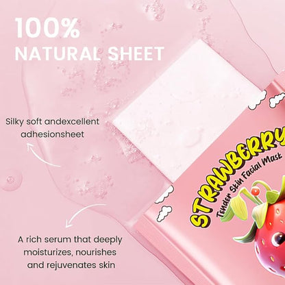 Kaely 12 Pack Strawberry Face Masks for Kids, Kids Face Mask Spa Day kit Supplies, Spa Party Favors for Teens Girls Women, Sheet Facial Mask Skincare Gifts Set, Moisturize for All Skin Types, 06
