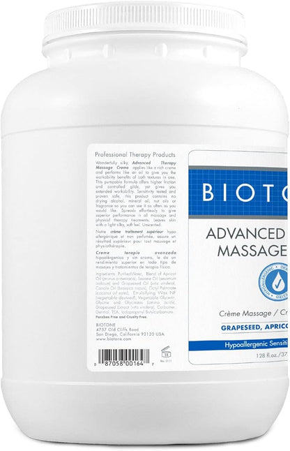 BIOTONE Advanced Therapy Massage Creme, Hypoallergenic and Fragrance-Free, Ideal Glide and Workability, Less Reapplications, Non-Greasy Finish