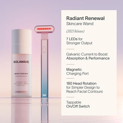 Solawave Red Light Therapy Starter Kit | 4-in-1 Radiant Renewal Wand, Serum and Refill Bundle | Anti-Aging Facial Device with Skin Therapy Activating Serum for Microcurrent and Galvanic Current