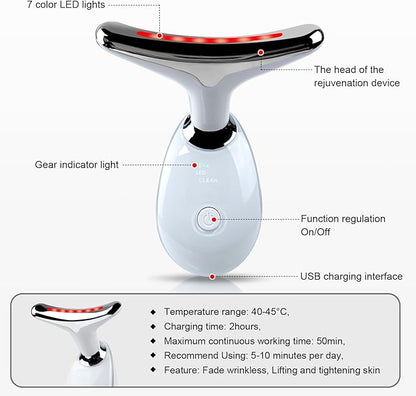 Face and Neck Massager，7 Color Multifunctional Facial Skin Care Tools, Led Face and Neck Beauty Device for Home Use