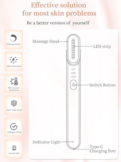 Acne Light Therapy Wand Red Light Therapy for Face Microcurrent Facial Device, True Beauty Glow Facial Massager Lymphatic Drainage Massager Face