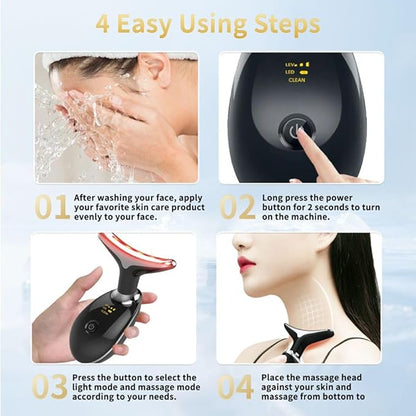 Facial Beauty Device, Multifunctional Facial Skin Care Tools with Vibration, Red and Blue LED Light, 7 Color Led Face and Neck Beauty Device for Home Use, Improve Skin