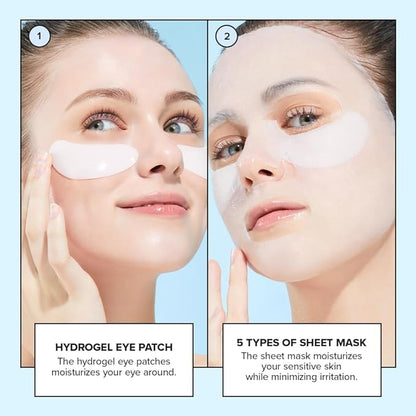 I DEW CARE Glass Skin Face Mask Variety Pack - Hot as Sheet | Korean Face Masks Skincare, 5-Day Eye&Face Multi-masking Set, Moisturizing, Soothing, Pore Tightening, Firming