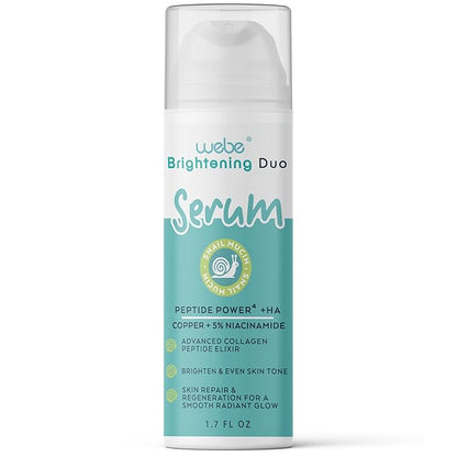 WEBE Brightening Duo Face Serum with Snail Mucin, Niacinamide, Copper Tripeptide-1, Hyaluronic Acid & Peptides – Hydrating, Brightening, and Firming Serum for Radiant Skin