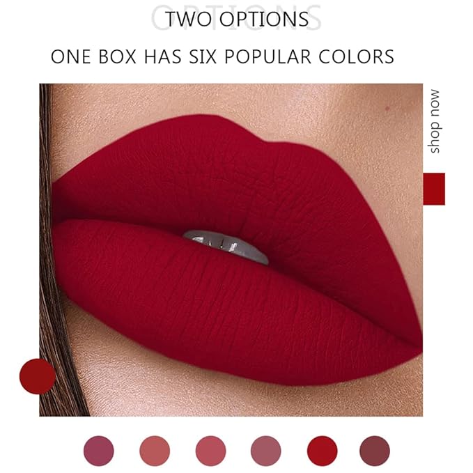Lipstick Matte Lipstick Liquid Makeup Set, 6Pcs Long-Lasting Long-Lasting
