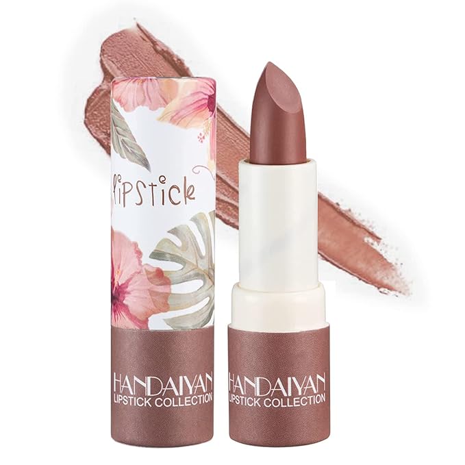 Matte Nude Lipstick,Nudes Paper Tube Lipsticks Smooth Velvety Lip Gloss, Long Lasting Lip Stick Non-Stick Cup Amber Lip Stick,Senior Matte Lip Makeup Gifts for Women and Girls (#05 Amber)