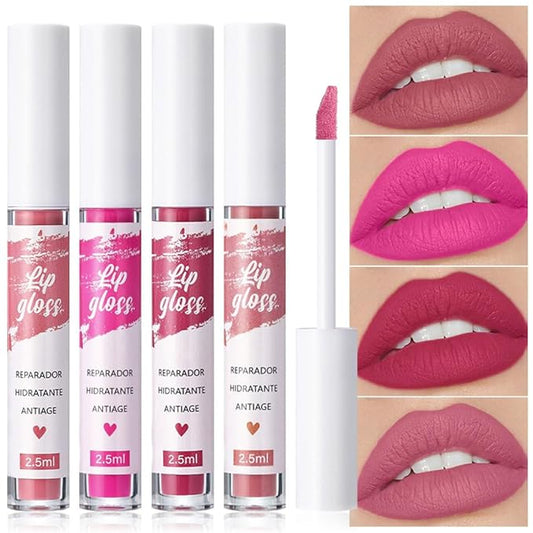4Pcs Velvet Matte Liquid Lipstick Makeup Sets,Purple Brown High