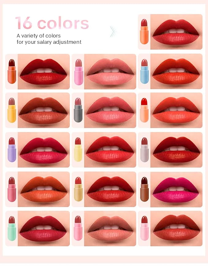 16 Colors Mini Lipstick Set, Capsule Mini Lipsticks, Long