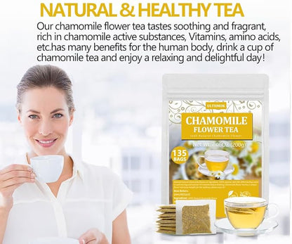 135 Premium Chamomile Tea Bags, Made with 100% Pure Natural Chamomile Flower, Caffeine Free & Non-GMO.