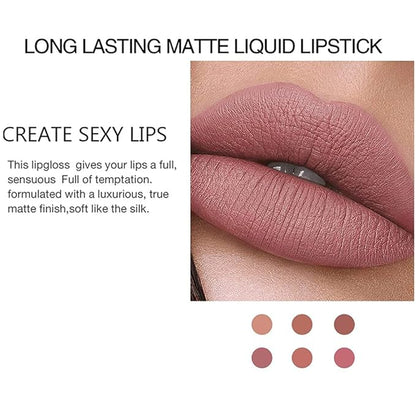 Lipstick Matte Lipstick Liquid Makeup Set, 6Pcs Long-Lasting Long-Lasting