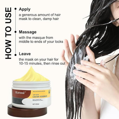 Caviar Essence Hair Mask, Deep Repair Conditioning Treatment for Dry or Damaged Hair, Enriched Collagen, Vitamins and Proteins, Repair Hair Soft and Shiny, 8.45 oz 250ml