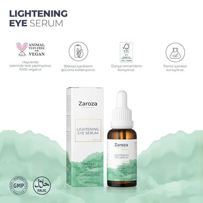 Lightening Serum – Caffeine & Vitamin C Under Eye Treatment for Dark Circles, Puffiness, Fine Lines – Hydrating & Brightening Eye Contour Serum – 30ml
