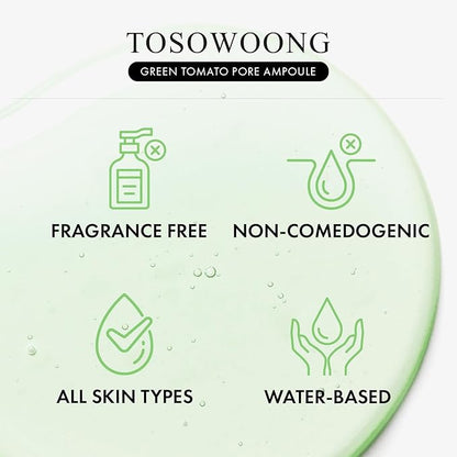Green Tomato Pore Ampoule with Green Tomato, Witch Hazel and Hyaluronic Acid for Face Moisturizer and Pore Minimizing Treatment, Korean Skincare, 30ml, 1.01 fl. oz.