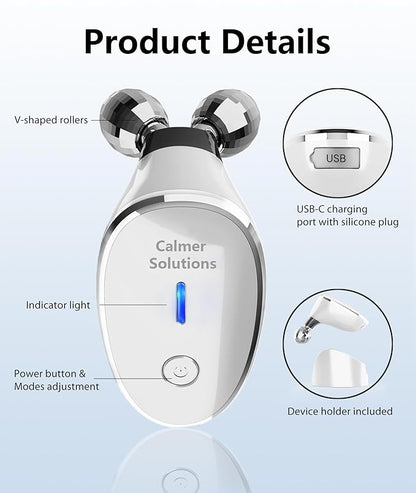 Micro-Current-Facial-Device, Face Roller Skin Care Tool, Face Massager Glossy White