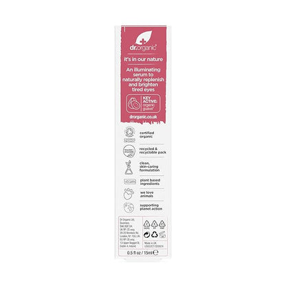 Dr. Organic Vitamin C Eye Serum | Brightening & Illuminating for Dull Under Eyes, Vegan, Natural, Cruelty-Free, Paraben & SLS-Free, Certified Organic, 15 mL / 0.5
