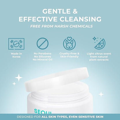 Seoul Cleansing Balm-To-Oil Make Up Remover | 3-In-1 Formula - Cleanses, Removes Makeup & Moisturizes Skin | Korean Makeup Remover Balm | Safe on Skin | 30ml/1.01 Oz