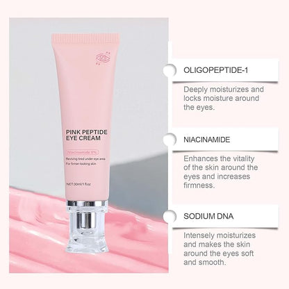 PDRN Pink Peptide Eye Serum Cream, Hydrating & Firming Eye Cream for Dark Circles, Anti-Aging Treatment Reduces Fine Lines, Uneven Skin Tone, Soothing Pink Moisturizer with Peptides, 1.01fl.oz (2)