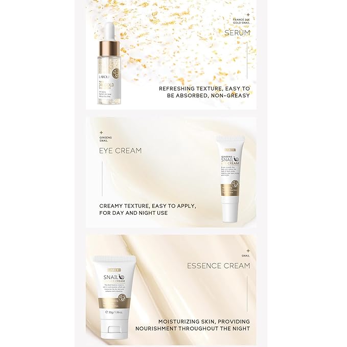 Snail Mucin Skin Care Set,Gold Snail Serum,Ginseng