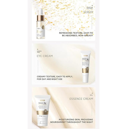 Snail Mucin Skin Care Set,Gold Snail Serum,Ginseng