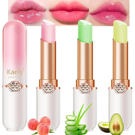 Kaely 3Pcs Peach Aloe Avocado Tinted Lip Balm,PH Lipstick Color Changing Makeup Sets,Lips Plumper Tint Gloss,Korean Lip Stain Color Change Long Lasting Waterproof,labiales magicos 24 horas originales