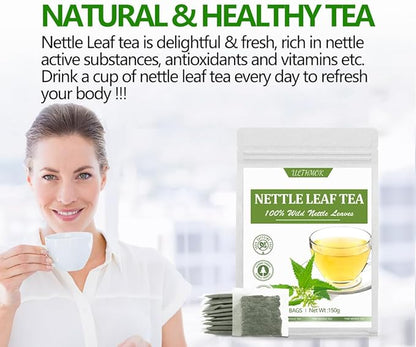 Premium 100 Stinging Nettle Leaf Tea Bags, Made with 100% Wild Nettle Leaves，No Additive & Caffeine Free.