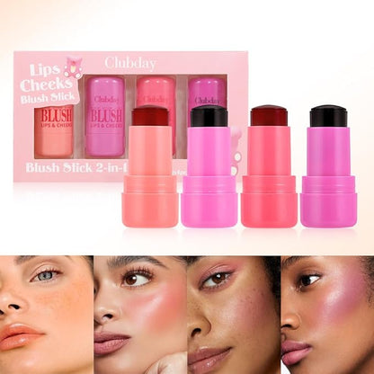 Cooling Water Jelly Tint Blush, Multi-Use Lip Stain Tint & Cheek Stick, Chill Poppy Pink Lip Gloss -1,000+ Swipes Per Stick Longlasting & Non-Stick Watercolor Effect Vivid Color (4 Colors)