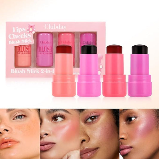 Cooling Water Jelly Tint Blush, Multi-Use Lip Stain Tint & Cheek Stick, Chill Poppy Pink Lip Gloss -1,000+ Swipes Per Stick Longlasting & Non-Stick Watercolor Effect Vivid Color (4 Colors)
