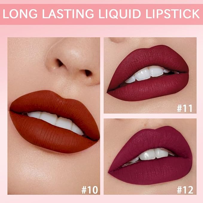 3Pcs Deep Fuchsia Matte Velvet Lipgloss Set,Dark Brown Lipgloss