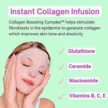 Anti-Wrinkle Face Masks (10-Pack) Korean Skincare Infused with Collagen, Green Tea, Glutathione, Niacinamide & Ceramide - Hydrating Solution for Smooth, Youthful Skin
