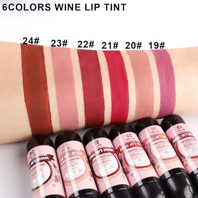 BINGBRUSH 6 Colors Matte Red Wine Liquid Lipstick Pack Set,Wine Lip Tint Long Lasting 24 Hour Waterproof Velvet Nonstick Cup Lipgloss Lip Stain Pigmented Lip Makeup Gift Sets
