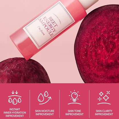 I'm from Beet Energy Ampoule, 81.5% red beet extract, Intensive vitalization care, Micro Squalane Capsules for deeper hydration, rich in minerals and betaine, radiance, nourishment - 30ml