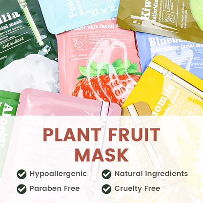 Face Masks Skincare,Facial Mask for Women Skin Care,Sheet Masks Beauty with Natural Ingredients,Birthday Party Spa Gift for Kids Teens Girls,Hydrate Nourish Soothe for All Skin Types 8 Pack
