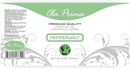 Ola Prima Peppermint Essential Oil Therapeutic Grade 16 oz for Aromatherapy, Diffuser, Cleaning, Lotions, Creams, Bath Bombs, Scrubs, Candles