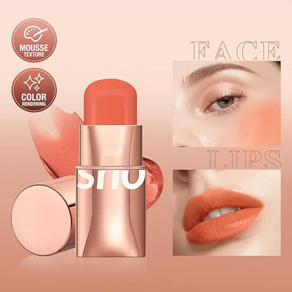 Cream Blush Stick for Cheeks Makeup, Waterproof Face Skin Tones-Orange