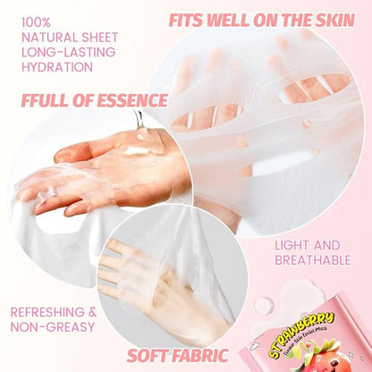 Kaely 12 Pack Strawberry Face Masks for Kids, Kids Face Mask Spa Day kit Supplies, Spa Party Favors for Teens Girls Women, Sheet Facial Mask Skincare Gifts Set, Moisturize for All Skin Types, 06