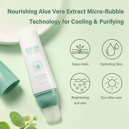 Aloe Vera Gel Mousse Bubble Facial Mask For Women Moisturizing Skin Care, Hydrating Nourishing Aloe Vera Extract After Sun Care Relief Soothes Calms Face Body Skincare 3.52oz