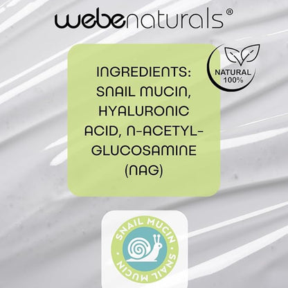 WEBE Snail Mucin 94% Hydrating Glow Serum | 1.3% Hyaluronic Acid & N-Acetyl Glucosamine | Collagen Boosting, Anti Aging, Intense Repairing & Moisturizing Serum for Radiant, Plump Skin