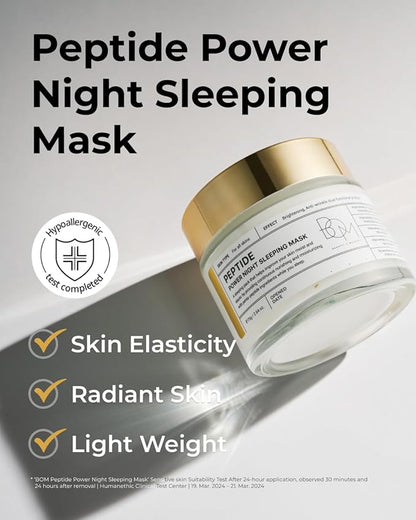 BOM COSMETICS Peptide Power Night Sleeping Mask 2.64 Fl Oz, High-Density Hydrating Overnight Facial Mask with Penta-Peptides and 99% Pure Gold for Skin Elasticity, Smooth Skin Texture, Korean Skincare