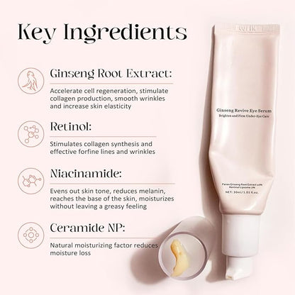 Revive Eye Serum, Anti-Aging Cream Eye Treatment, Visibly Smoothes Fine Lines, Daily Serum, Korean Skin Care, 30ml, 1 fl.oz