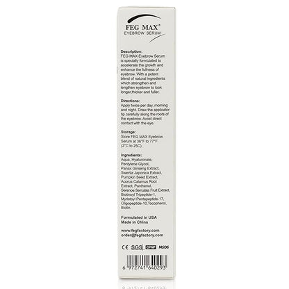 FEG Max Eyebrow Enhancer Growth Treatment Serum | Enhancing to Help Lengthen and Thicken Eyebrows | Non-irritating Brow Serum | 6ml