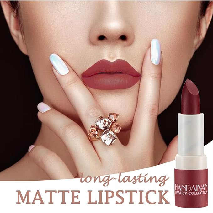 Matte Nude Lipstick,Nudes Paper Tube Lipsticks Smooth Velvety Lip Gloss, Long Lasting Lip Stick Non-Stick Cup Amber Lip Stick,Senior Matte Lip Makeup Gifts for Women and Girls (#08 Dark Red)