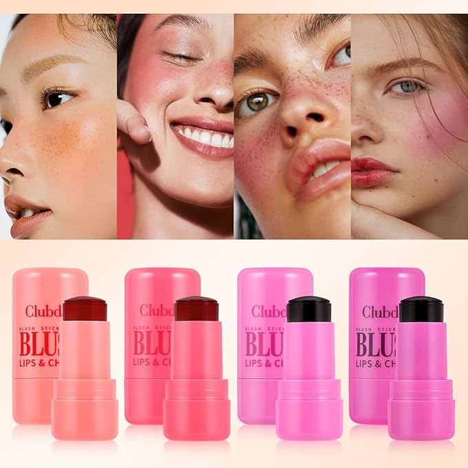 Cooling Water Jelly Tint Blush, Multi-Use Lip Stain Tint & Cheek Stick, Chill Poppy Pink Lip Gloss -1,000+ Swipes Per Stick Longlasting & Non-Stick Watercolor Effect Vivid Color (4 Colors)