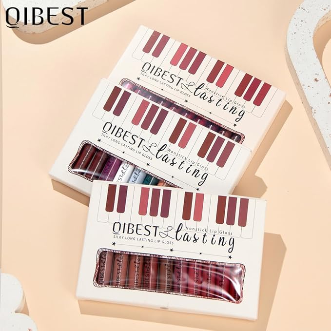 QiBest 12Pcs Velvet Matte Liquid Lipstick Makeup Sets Lipstick