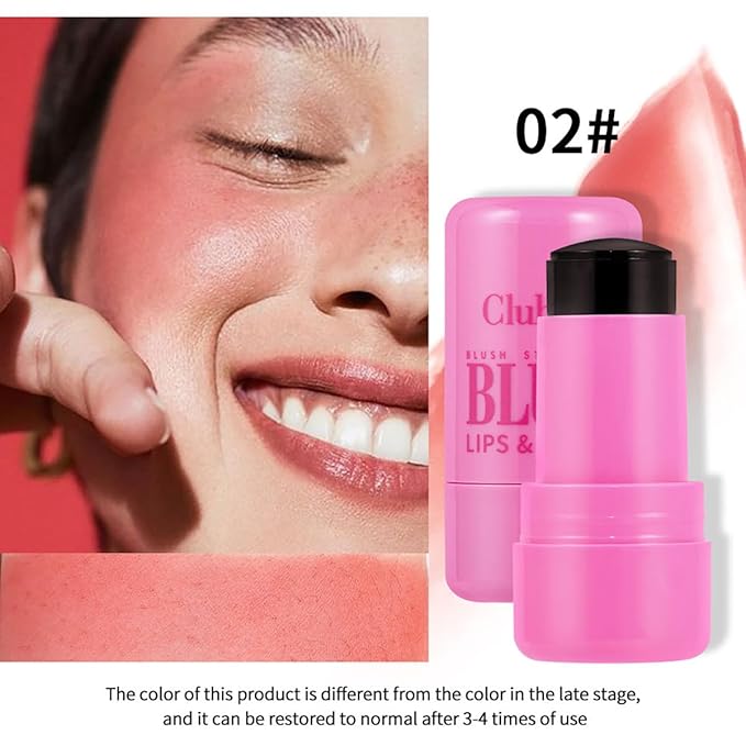Cooling Water Jelly Tint Blush, Multi-Use Lip Stain Tint & Cheek Stick, Chill Poppy Pink Lip Gloss -1,000+ Swipes Per Stick Longlasting & Non-Stick Watercolor Effect Vivid Color (# 02)