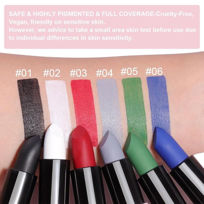Kaely 3Pcs Lip Face Body Paint Stick,Eye Black Stick,Halloween Cosplay Birthday Party Clown Makeup Sets,Easy to Color,Black White Red Matte Lipstick Set,labiales magicos 24 horas originales