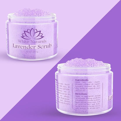 Lavender Oil Body Scrub, Organic Exfoliator for Soft Skin, Pure Exfoliate, Deep Cleanse, Natural Women Exfoliating Dead Sea Salt Face Scrub, Moisturizing Skin, Acne, Cellulite, Scars, LARGE 12oz Jar