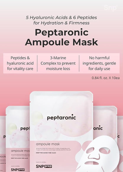 [K Beauty Snp] 4-in-1 Peptaronic Skincare Set | Peptide and Hyaluronic Acid Complete Skin Care Set | Includes Facial Toner, Cream, Face Serum, and Ampoule Sheet Face Masks | Skin Care Gift Set of 1