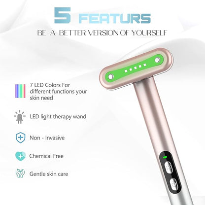 Red-Light-Therapy，Led Facial Light Therapy 7 Colors Eye Beauty Wand Face Massager Red for Skincare & Blue Rejuvenation Tool