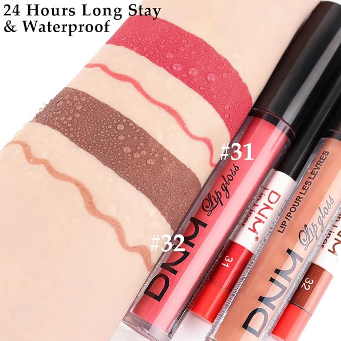 BINGBRUSH 2 Colors Liquid Matte Lipstick and Lipliner Set, Red Nude Lip Tint 24 Hour Waterproof Velvet Nonstick Cup Lipgloss Lip Stain Pigmented Lip Makeup Gift Sets for Girls and Women Labiales31&32